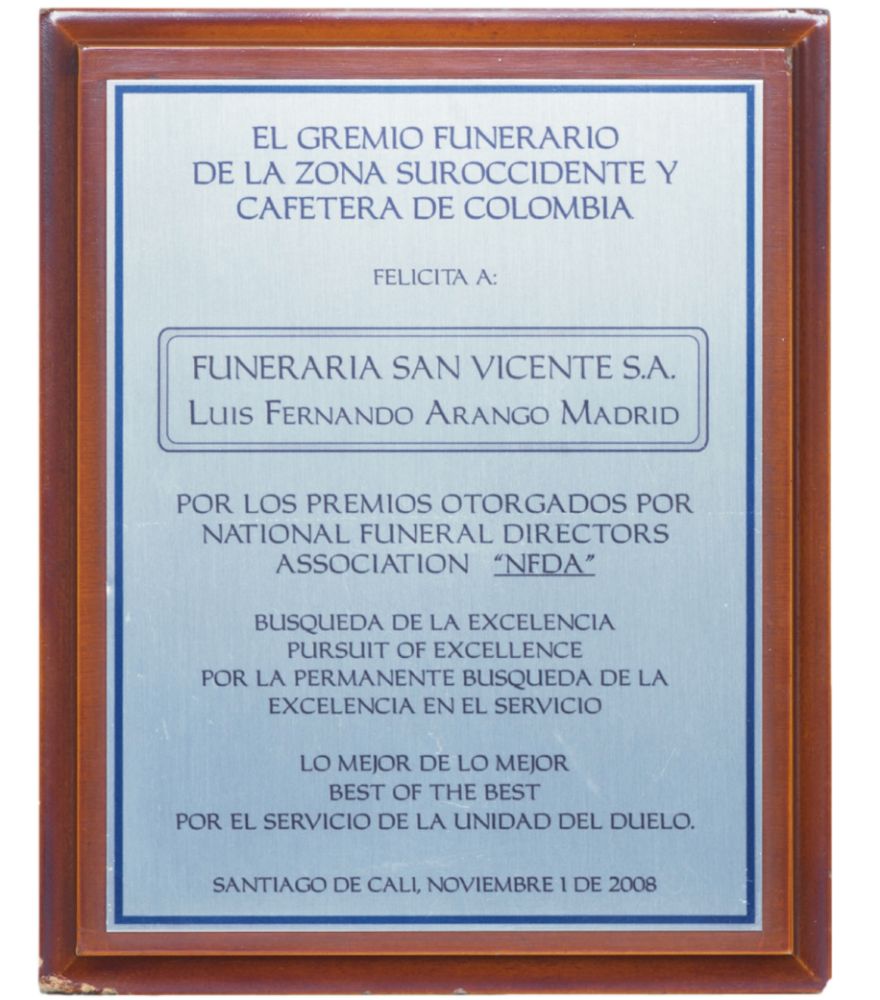 Reconocimiento gremio funerario de la zona suroccidente y cafetera de Colombia